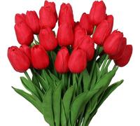 HMifjUM 5Pcs Tulip Artificial Flowers, 5 Stems of Real Touch Tulip Fake Flower Bouquet, Silk Faux Flowers for Wedding Home Hotel Centerpiece Office Decor, Spring Decorations
