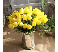HMifjUM 5Pcs Tulip Artificial Flowers, 5 Stems of Real Touch Tulip Fake Flower Bouquet, Silk Faux Flowers for Wedding Home Hotel Centerpiece Office Decor, Spring Decorations