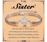 HMifjUM 925 Sterling Silver Bracelet for Women, Delicate Eternal Heart Bracelets for Sisters, Adjustable Hypoallergenic Family Friendship Bracelet, Forever My Sisiter Gifts for Birthday Graduation