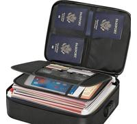 HMifjUM Fireproof Document Box, Waterproof File Organiser Box, Safe Portable Home Fire Lockable Storage Boxes, Collapsible Travel Document Holder, File Storage Boxs with Inserts Bags and Zipper (BK)