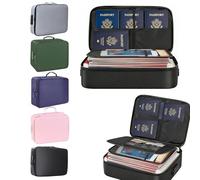 HMifjUM Fireproof Document Box, Waterproof File Organiser Box, Safe Portable Home Fire Lockable Storage Boxes, Collapsible Travel Document Holder, File Storage Boxs with Inserts Bags and Zipper (BU)