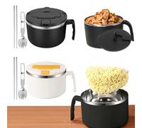 HMifjUM Instant Noodle Bowl with Lid - Ramen Cooker with Lid, Drains and Handle, Noodle Cooker Multi-Purpose Anti-Scald Large-Capacity Instant Noodle Bowl for Office Dorm Room Instant (Black)