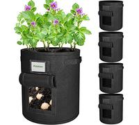 HmiL-U Plant Grow Bags, 5 Pack 10 Gallon for Vegetables, Breathable Potatoes Growing with Handle, Thickened Large Non-woven Fabric Vegetables/Fruits/Flowers (Black)