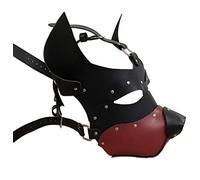HMILY Handmade full face dog mask cosplay steampunk Halloween costume props (Black-Red)