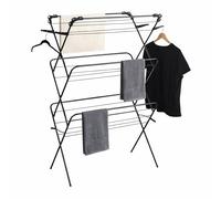 HMIR 3 Tier Laundry Airer Black - Extra Wide Drying Rack 20m Space. Foldable Clothes Horse with Arms for 16 Hangers. 20kg Capacity Indoor Dryer (80x40x137cm)