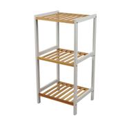 HMIR 3 Tier Stand Bamboo Pine Wood Rack Natural White Bathroom Shelf Storage Shower Organiser Bathroom Caddy Small Shelf Storage Unit Ladder Shelf 6.5x31x71 cm