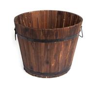 HMIR Half Barrel Planters for Outdoor - Extra Large Wooden Planter, Rustic Garden Bucket Flower Pot, Large Plant Pots Outdoor with Drainage & Metal 2 Handles