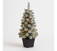 HMIR Indoor 3ft Pre-Lit Christmas Tree - Mini Artificial Potted Tree with Warm White LED Lights - Battery Operated for Tabletop, Entryway or Festive Room Décor (Snowy)