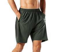 HMIYA Men's Casual Sports Quick Dry Workout Running or Gym Training Short with Zipper Pockets(Army Green,XXL)