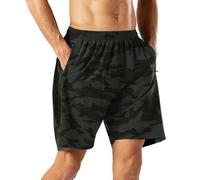 HMIYA Men's Casual Sports Quick Dry Workout Running or Gym Training Short with Zipper Pockets(Camouflage Green,M)