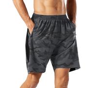 HMIYA Men's Casual Sports Quick Dry Workout Running or Gym Training Short with Zipper Pockets(Camouflage Gray,XL)