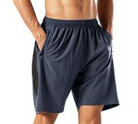 HMIYA Men's Casual Sports Quick Dry Workout Running or Gym Training Short with Zipper Pockets(Grey,M)