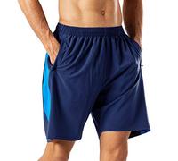 HMIYA Men's Casual Sports Quick Dry Workout Running or Gym Training Short with Zipper Pockets(Navy Blue,XL)