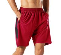HMIYA Men's Casual Sports Quick Dry Workout Running or Gym Training Short with Zipper Pockets(Red,XXL)