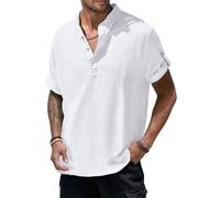 HMIYA Men's Short Sleeve Shirt 100% Cotton Button Down Summer Shirt Casual Shirt Regular Fit Casual Beach Shirt, White, S