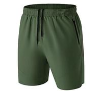 HMIYA Men's Sport Shorts Quick Dry Running Gym Casual Short Lightweight with Zip Pockets(Army Green,EU-3XL/US-2XL)
