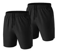 HMIYA Men's Sport Shorts Quick Dry Running Gym Casual Short Lightweight with Zip Pockets(Black/Black,EU-4XL/US-3XL)
