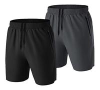 HMIYA Men's Sport Shorts Quick Dry Running Gym Casual Short Lightweight with Zip Pockets(Black/Dark Gray,EU-XL/US-L)