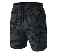 HMIYA Men's Sport Shorts Quick Dry Running Gym Casual Short Lightweight with Zip Pockets(Camo Grey,EU-3XL/US-2XL)