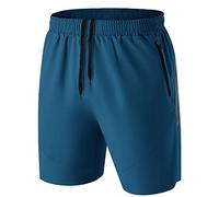 HMIYA Men's Sport Shorts Quick Dry Running Gym Casual Short Lightweight with Zip Pockets(Peacock Blue,EU-XL/US-L)