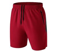 HMIYA Men's Sport Shorts Quick Dry Running Gym Casual Short Lightweight with Zip Pockets(Red,EU-M/US-S)