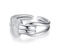 HMJGDHX 925 Sterling Double-Layer Flash Diamond Knotted Ring Retro Eternity Celtic Knot Wedding Band Verstellbare Ringe Schmuck Geschenke für Frauen