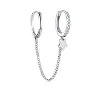 HMJGDHX 925 Sterling Silver Four Zircons Flower Stud Earrings For Women Double Studs Chain Tassel Piercing Earring