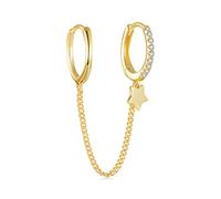 HMJGDHX 925 Sterling Silver Four Zircons Flower Stud Earrings For Women Double Studs Chain Tassel Piercing Earring