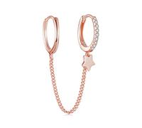 HMJGDHX 925 Sterling Silver Four Zircons Flower Stud Earrings For Women Double Studs Chain Tassel Piercing Earring