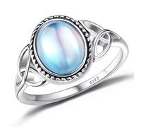 HMJGDHX 925 Sterling Silver Moonstone Ring for Women GemStone Ring Handmade Statement Mood Ring Style Gemstone Solitaire Oval Moonstone Ring Silver Ring for Women