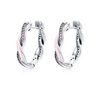 HMJGDHX Authentique 100% 925 Argent Sterling Rose et Clair CZ Torsion du Destin Boucles d'oreilles pour Les Femmes Mode Boucles d'oreilles Bijoux