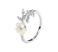 HMJGDHX Blumen Shell 925 Sterling Ring Mode Böhmischen Blatt Zirkon Verstellbare Öffnung Eleganter Ring Schmuck Geschenk Frauen,