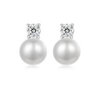 HMJGDHX Boucles d'oreilles à Tige en Argent Sterling avec Perles de Culture d'eau Douce et Bouton Blanc pour Femme, Cadeau