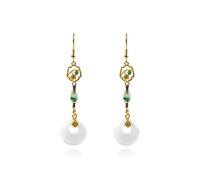 HMJGDHX Boucles d'oreilles asymétriques en Jade de qualité A en Or 18 carats, Porte-Bonheur du Nouvel an Lunaire, Beau Cadeau de Bijoux pour Femmes