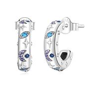 HMJGDHX Boucles d'oreilles créoles Classiques en Argent Sterling 925, œil de démon, étoile, Lune, Brillant et coloré en zircone C pour Femme