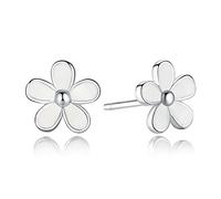 HMJGDHX Boucles d'oreilles Darling Daisy en Argent Sterling 925, émail Blanc avec CZ Transparent, compatibles avec Les magasins spéciaux de Bijoux