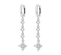 HMJGDHX Boucles d'oreilles en Argent Sterling 925 pour Femmes, Boucles d'oreilles carrées délicates en Zircon, Cerceau à Clip linéaire, Bijoux Cadeau de fête