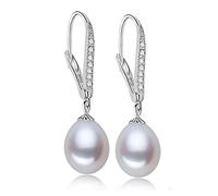 HMJGDHX Boucles d'oreilles en Argent Sterling avec Perles d'eau Douce, Bijoux naturels en Forme de Goutte Blanche et Rose pour Mariage, Meilleur Cadeau d'anniversaire pour Fille