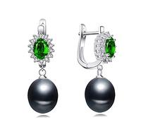 HMJGDHX Boucles d'oreilles Pendantes pour Femmes, Boucles d'oreilles en Perles Noires d'eau Douce Naturelles, 925 pour Femmes, Anniversaire 1