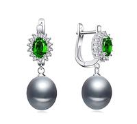 HMJGDHX Boucles d'oreilles Pendantes pour Femmes, Boucles d'oreilles en Perles Noires d'eau Douce Naturelles, 925 pour Femmes, Anniversaire 1