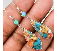 HMJGDHX Boucles d'oreilles Pendantes Turquoise pour Femme en Argent Sterling 925 avec Crochet en Forme de Larme Occidentale - Boucles d'oreilles bohèmes - Boucles d'oreilles Pendantes carrées
