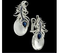 HMJGDHX Boucles d'oreilles Saphir Pierre de Lune pour Femmes Boucles d'oreilles Saphir Argent Sterling 925 Faites à la Main Boucles d'oreilles Pendantes Pierre de Lune Arc-en-Ciel Saphir Boucles