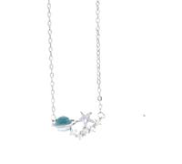 HMJGDHX NBYGSC Blue Planet Meteor Shower Key Pendant Necklace Tiny Silver Color Clavicle Chain Collar for Women Friendship Jewelry-T57