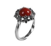 HMJGDHX Ornamente für Ringe, Fancy S925 Silber Ruby Ring für Frauen mit Vintage Mode Edelstein offen Verstellbarer Ring