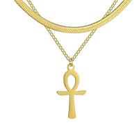 HMJGDHX QYYZTQY 925 Sterling Silver Amulet Egypt Necklace For Women, Snake Chain Crucifix Pendant - Egyptian Jewelry For Men, Egyptian Necklace For Halloween