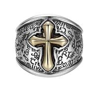HMJGDHX Ring -Ornamente, ausgefallener Kreuzmusterring für Männer in S925 Silber, Vintage Gothic Open Verstellbarer christlicher Kreuz Rune, Silber, 13