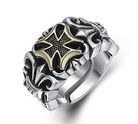 HMJGDHX Ring -Ornamente, ausgefallener Kreuzmusterring für Männer in S925 Silber, Vintage Gothic Verstellbarer christlicher Kreuzring, Silber, 11