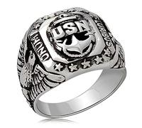 HMJGDHX S925 Silver US Marine Corps Eagle Ring, US Navy Anchor Sailor Ring, Gifts For Veterans Men And Boys