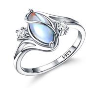 HMJGDHX Sterling Silver Moonstone Solitaire Ring - Women's Shiny Handmade Statement Ring