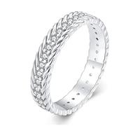 HMJGDHX Women's 925 Silver Ring, Thin Beaded Full Bead Twisted Rope Black CZ Wedding Band Stacking Tiny Rings for Women